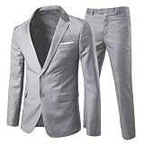 Allthemen Anzug Herren Anzug 2 Teilig Slim Fit Herrenanzug Hochzeit Anzüge Herren Modern Sakko für Business Hellgrau(2 Knöpfe) L