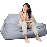 Aiire Luxuriöser Sitzsack für den Außenbereich, XXL, 180 x 140 cm, Riesensitzsack mit Füllung, Premium-Olefin, moderne Bean Bag für Pool, Garten oder Terrasse, für drinnen oder draußen, Grau