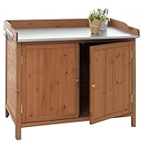 Mendler Gartenschrank mit Arbeitsplatte HWC-L69, Pflanztisch, Outdoor Tanne Holz FSC®-Zertifiziert 86x100x66cm - braun