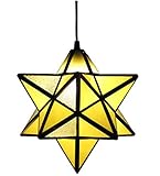 BOTOWI 12-Zoll-Tiffany-Stil Herrnhuter Stern-Anhänger-Licht Kreative Strukturierter Glaskunst Shade Hängelampe Kronleuchter für Restaurants Wohnzimmer Cafe Kitchen Island Flur,Gelb