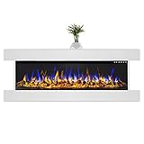 GLOW FIRE Elektrokamin mit Heizung und Kaminfeuer (Wandkamin Clear 36) - elektrischer Kamin mit LED-Feuer in 3 Farben, Heizlüfter, Deko & Fernbedienung - zum Aufhängen an der Wand - 118x53 cm, Weiß
