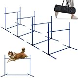 ORHEYA Agility Set Hunde Hürdenset Slalom Stangen Agility Ausrüstung für Hundetraining mit 4 x Hürden Höhenverstellbar, 104x70x101cm, Blau