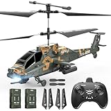 DEERC Apache RC-Hubschrauber, 2,4 GHz Militär-RC-Hubschrauber, 2 Akkus, 26 Minuten Flugzeit, LED-Beleuchtung, Höhenhaltung, EIN-Knopf-Start, für den Innenbereich geeignet, Geschenk für Jungen