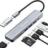 USB C Hub, 7 in 1 USB-C Hub Multiport Adapter mit PD100W, 4K HDMI, 5Gbps USB 3.0, 3*USB A, SD/TF Kartenleser, USB C Dock Splitter Kompatibel für MacBook Air/Pro Galaxy iPhone15, iPad, Galaxy, Laptop.