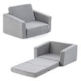 COSTWAY 2 in 1 Kindersofa klappbar, Kindersessel gepolstert zum Ausklappen mit Samtstoff, Kindercouch Klappsofa umwandelbar für Kinderzimmer Spielzimmer, 60 x 43 x 40 cm (Grau)