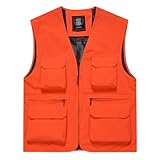 YAOTT Herren Sommer Outdoor Weste Angelweste Leichte Ärmellose Weste mit Reißverschlusstaschen Safariweste Funktionsweste Lässig Funktionsweste Jagd Camping Fotografie Wandern Weste,Orange,L