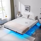 Bonnlo Bettgestell 140x200 cm mit Lattenrost, Bett 140x200 cm mit LED Beleuchtung, Metallbett Robust, Schwebenbett mit 36 cm Höhe schwarz (ohne matratze)