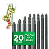 Novatool 20 Stück Pflanzstäbe 110cm grün 11mm ? Metallrohr kunststoffummantelt Rankstäbe für Pflanzen Rankhilfe Gurken Tomatenstäbe für Kletterpflanzen Blumenhalter Rankstab Pflanzstab 110 cm