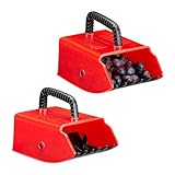Relaxdays Beerenkamm 2er Set, Erntehelfer für Heidelbeeren & Johannisbeeren, Beerenpflücker, Kunststoff, rot/schwarz
