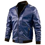 Leder-Anzugjacke für Herren – lässige, schmale Passform, Mäntel mit Reißverschluss, Motorrad-Kunstleder, winddicht, Anzugmantel, Herren, Winter, Fleecefutter, warm, bequem, Jacke für Herren, blau, M