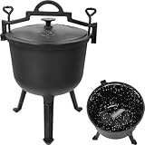 BROWIN® Gusseiserner Jagdkessel 330517 | 10 Liter | 42 cm Höhe | mit Griffen 35 cm Breite | Emailliert Kessel | Kesselgulasch | Outdoor Gulaschkessel mit Dreibein, Schraubdeckel & Standfüßen