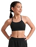 CRZ YOGA Butterluxe Mädchen Sport BH Bustier mit Spaghettiträger Baumwolle Trainings Trägertop Kinder Bra Top Unterwäsche Schwarz L