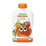 FRECHE FREUNDE Bio Quetschie Apfel, Birne, Karotte & Kürbis, Fruchtmus im Quetschbeutel für Babys ab dem 6. Monat, glutenfrei & vegan, 6-er Pack (6x 100g)