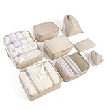 BillyBath Koffer Organizer set, Packing Cubes Kleidertaschen Schuhbeutel Reiseorganizer Packwürfel Kosmetik Travel Organizer Packtaschen für Koffer (8 teilig, Beige)