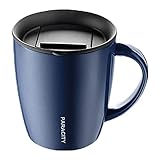 ParaCity Tasse 350ml, Thermosbecher aus Edelstahl, Thermobecher mit Deckel und Henkel, Doppelwandiges Vakuum ReiseBecher, Camping Mug, Isolierte Kaffeetasse aus Edelstahl (Blau)