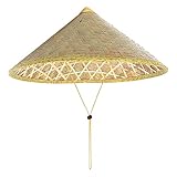 Chinesischer Strohhut - Hut | Fischermütze | Retro Chinese Bambo | Handgefertigte Rattan Cap | Stilvolle Strohhüte mit verstellbarem Kinngurt zum Angeln, Gartenarbeit, Camping, Wandern, drauß