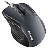 TECKNET Maus mit Kabel, Computermaus mit 6 Tasten, 6400 DPI, Ergonomisches Optical Business Kabelgebundene Maus für PC, Laptop, USB-Kabel 150 cm, Grau