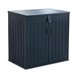 Koll Living Mülltonnenbox Soraya mit 775 Liter aus Kunststoff in Holzoptik – abschließbar, wetterfest, UV-beständig, mit Gasdruckfedern – Schwarz/Grau