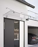 Schulte Vordach Überdachung Haustürvordach Glas 140x90cm Echtglas klar Edelstahl matt Punkthalterungssystem, EP2011-40-18
