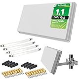 Sat Flachantenne Quad LNB HD Sat Anlage für 4 Teilnehmer H30D4+ kompakte Sat-Antenne mit Fensterhalterung und Zubehör Set - Starke Empfangsleistung für alle Satelliten von netshop 25
