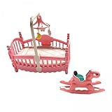 EHJRE 2X Mini Puppenhaus Bett Und Steckenpferd Puppenhaus Dekoration Zubehör Pretend Spielen Spielzeug Krippe Dekoration Modell für Puppenhaus Dekorationen