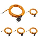 as - Schwabe PUR Baustellen-Anschlussleitung 5 m – Robuste Leitung 230 V, 16 A mit Polyurethan-Außenmantel H05BQ-F 2x1,0 - Konturenstecker, Ende 30 mm abgemantelt, Orange – IP44-70913