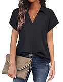 Gaharu Damen Bluse, Damenblusen Kurzarm Elegant Bügelfrei Baumwolle Büro mit Kragen Schwarz Oberteil Frauen Berufsbekleidung Einfarbig Sommer Shirt Lässig Legere Formelle Kleidung