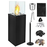 XMTECH Freistehender Bio-Ethanol Stand-Kamin für Indoor und Outdoor, Kamin Ethanol mit bis zu 150 min Brenndauer, Bioethanolkamin Bodenkamin, Wohnzimmer Terrasse Garten, Quadrat 80x24.5x20 cm