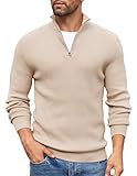 COOFANDY Pullover Herren Troyer Strickpullover Regular Fit Rollkragenpullover mit Reißverschluss 1/4 Zip Winterpullover Pulli Sweater Feinstrickpullover Hautfarbe L