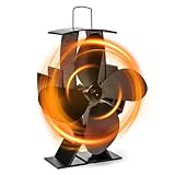 GFTIME Kaminventilator mit 4 Flügeliger Ofenventilator, Kaminofen Ventilator mit Thermometer für Holzofen/Kamin, Wärmebetriebener Ofenventilator, Holzofenventilator ohne Strom, Schwarz