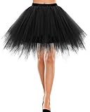 Knielang Tüll Petticoat Kleider Unterrock Dirndl kurz Vintage Rock Damen kariert Petticoat rot Tutu Ballet Tüllrock Tutu Tüllrock Crinoline Cosplay Black XL