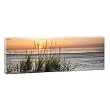 Querfarben Bild auf Leinwand Sonnenuntergang am Meer 150 x 50 cm, Farbig, Wandbild, Leinwandbild Nordseebild