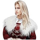 keland Damen Viking Kunstfell Kragen Künstlicher Pelzkragen Pelzschal Faux Kragen Schal Tuch Capelet (Weiß)