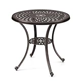 GIANTEX Gartentisch runder Balkontisch φ79 cm Bistrotisch mit φ5 cm Schirmloch & unterer Ablage Terrassentisch aus Aluminiumguss wetterfest Couchtisch Esstisch Kaffeetisch für Garten Bronze