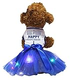 Petitebella Happy Chanukkah Hundekleid für Welpen, weiß/blaue LED, Größe XXXL