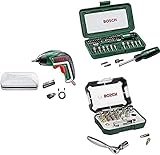 Bosch Akkuschrauber IXO (5. Generation, in Aufbewahrungsbox) + Bosch 46tlg. Schraubendreher Set + Bosch 26tlg. Schrauberbit- und Ratschen-Set