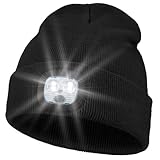 Pomarks Beanie mütze mit Lampe 4X ultrahelle LEDs led Beanie USB-aufladbar Für Herren & Damen Ideal für Gassigehen, Angeln, Joggen Reflektierend Outdoor Geschenk Schwarz