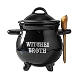 Hexen-Suppenschüssel | Keramiktopf dekorativer Eintopftopf für Halloween-Party, Servierschüssel, schwarzer Suppenkessel für Teepartys, Kostümpartys, Familienfeiern
