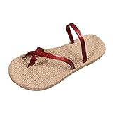 MRULIC Handball Schuhe Damen Mode Sommer Einfarbig Helle Pinkie Toe Flache Strand Hausschuhe Braune Schuhe Damen (Red, 37)