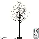 Deuba Kirschblütenbaum 220cm Fernbedienung 220 LED warmweißes Licht Timer 8 Verschiedene Modi Indoor Outdoor Lichterbaum