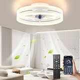 Leise Deckenventilator Mit Beleuchtung 50W Dimmbare Deckenleuchte Mit Fernbedienung Und APP 6 Geschwindigkeiten Lampe Mit Ventilator Timer Deckenventilatoren Schlafzimmer Wohnzimmer Licht (Weiß,40cm)