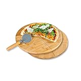 Kesper | 2 Pizzateller mit 1 Pizzaschneider, Material: FSC®-zertifizierter Bambus, Maße: ø 32 cm/Stärke: 1 cm, Farbe: Braun |58465