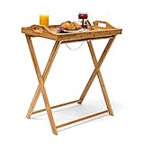 Relaxdays Tabletttisch, Bambus, HxBxT: 63,5 x 55 x 35 cm, klappbarer Beistelltisch mit Tablett, für Frühstück, natur