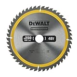 DEWALT 250 x 30 mm Kreissägeblatt (für den Einsatz auf Stationärsägen, nagelfest, 48 Zähne, Wechselzahngeometrie, 10° Zahnwinkel, 3 mm Schnittbreite), DT1957-QZ