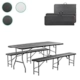 DIVID® Bierzeltgarnitur 3-teilges Set|Tisch + 2 Bänke|Für drinnen und draußen|klappbar mit Tragegriffe|HxBxT: 73x180x75cm|Gartentisch (DIV-200/WOOD Set)