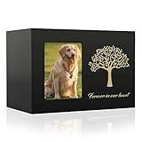 The7boX Haustier-Urne Haustierurnen Für Hunde Urne Mit Fotorahmen Souvenirs Zum Baum des Lebens Aus Holz Stoffbeutel Mit Asche Schwarz