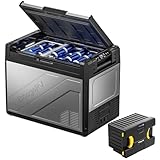 BougeRV Rocky 65L Kompressor Kühlbox Auto mit Akku Aufladbarem Solarbetrieben, Zweizonen-Temperaturregelung APP-Steuerung, Akkubetrieben Auto Kühlschrank mit Batterie 12/24V 230V für Camping Boot