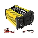 DC 12 V Auf AC 110/220 V 3000 W Intelligenter Wechselrichter Dual-USB-Autospannungstransformator Modifizierter Sinuswellen-Autoladegerät-Konverter Breites Anwendungsspektrum(Yellow 12V)