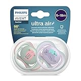 Philips Avent Ultra Air Schnuller, 2er-Pack – BPA-freier Schnuller für Babys von 6 bis 18 Monaten, Katze/Bären (Modell SCF085/18)