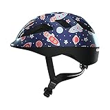 ABUS Kinderhelm Smooty 2.0 - Robuster Fahrradhelm für Kleinkinder im Beifahrersitz - für Mädchen und Jungen - Blau mit Raktenmuster, Größe S